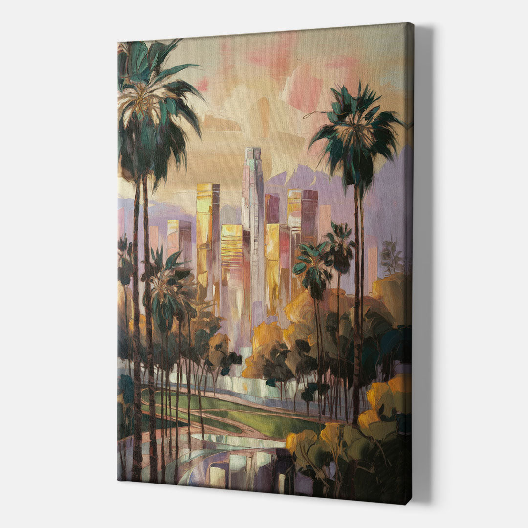 Los Angeles Palm Trees and Skyscrapers - Canvas Wall Art Indoor