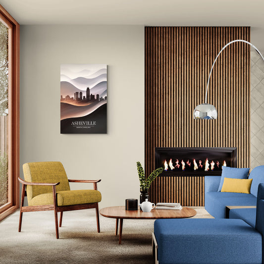 Asheville Skyline and Mountains - Canvas Wall Art Living Room