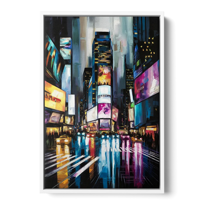 New York City Times Square Lights - White Frame Canvas