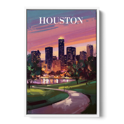 Houston Downtown Vibes - White Frame Canvas
