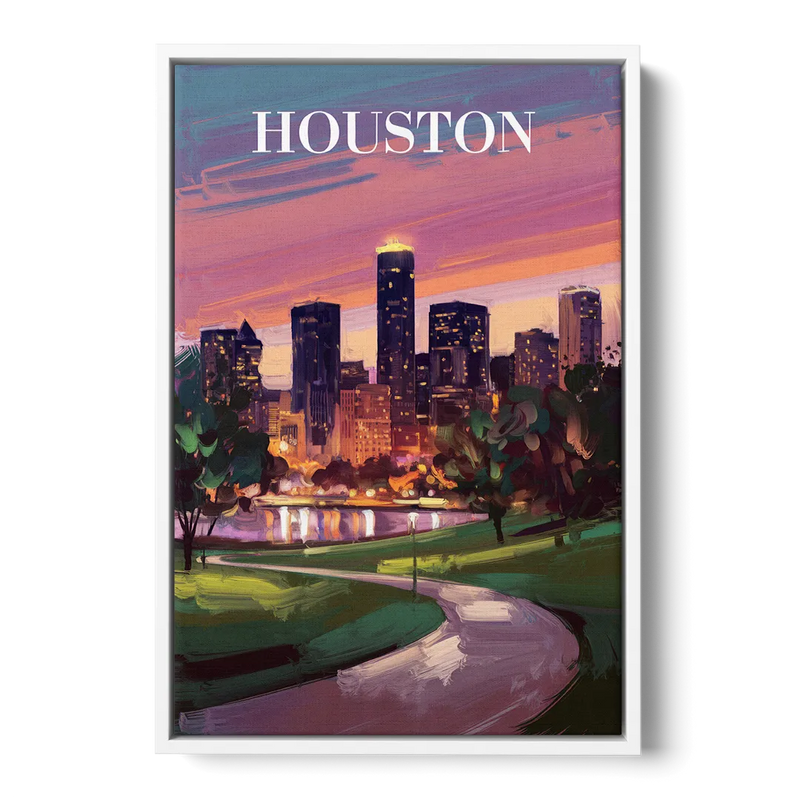 Houston Downtown Vibes - White Frame Canvas