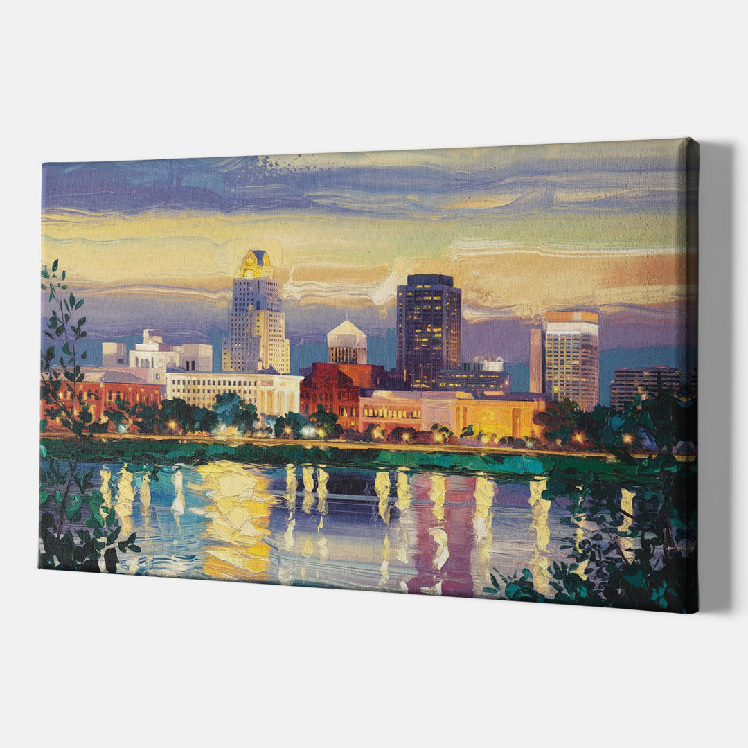 Greensboro Cityscape Panorama - Canvas Wall Art Indoor