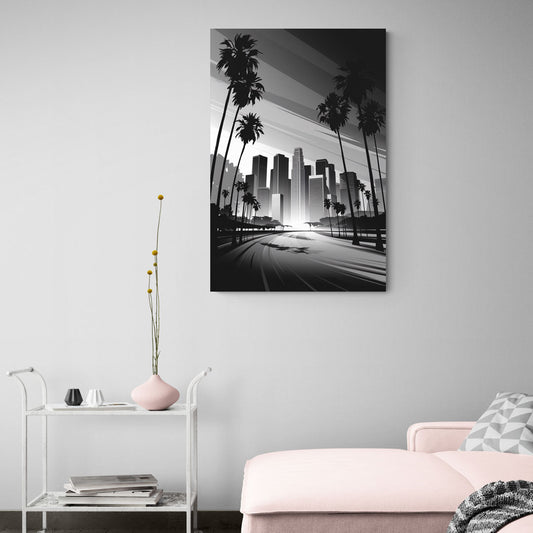 Los Angeles Black and White Cityscape Monochrome - Canvas Wall Art Living Room