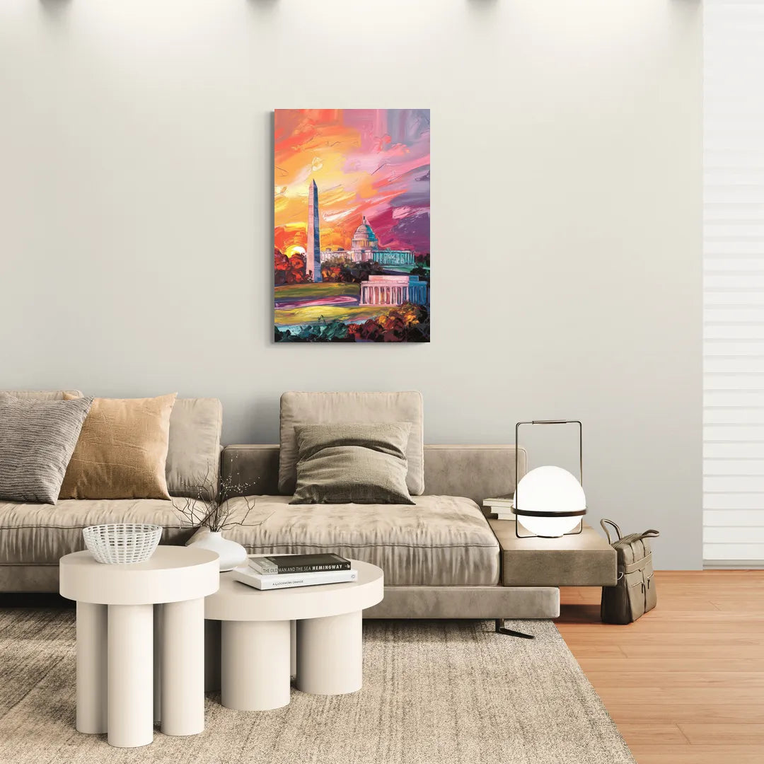 Washington DC Skyline Sunset - Canvas Wall Art Living Room
