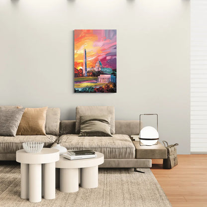 Washington DC Skyline Sunset - Canvas Wall Art Living Room