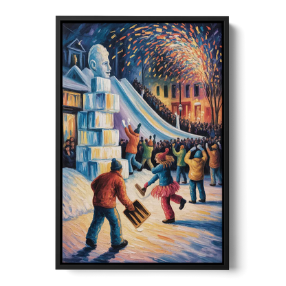 Quebec Winter Carnival - Black Frame Canvas