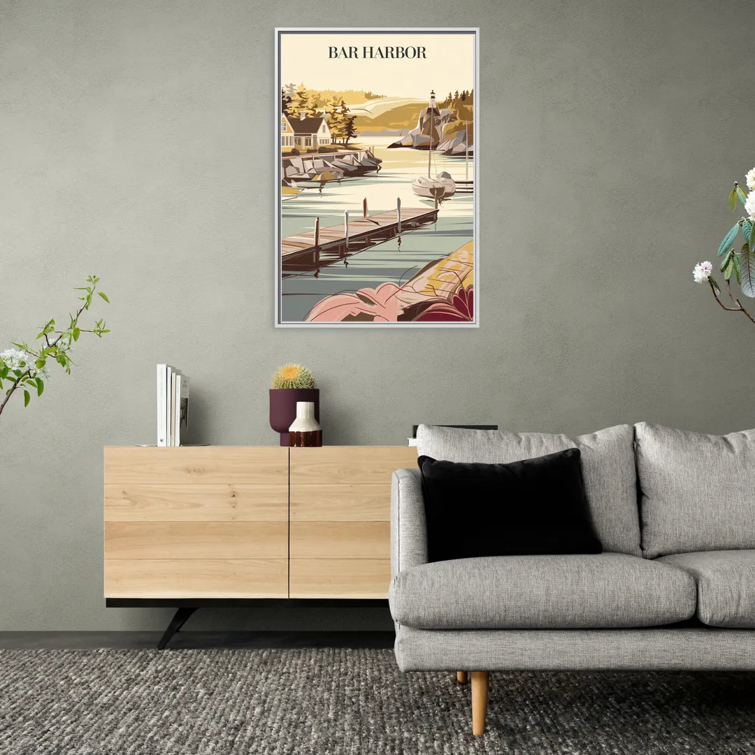 Bar Harbor New England Charm - Living Room White Frame Canvas