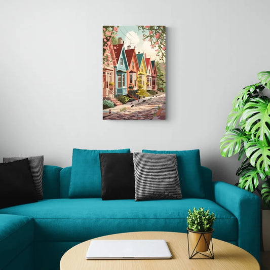 Greensboro Vibrant Neighborhoods - Canvas Wall Art Living Room