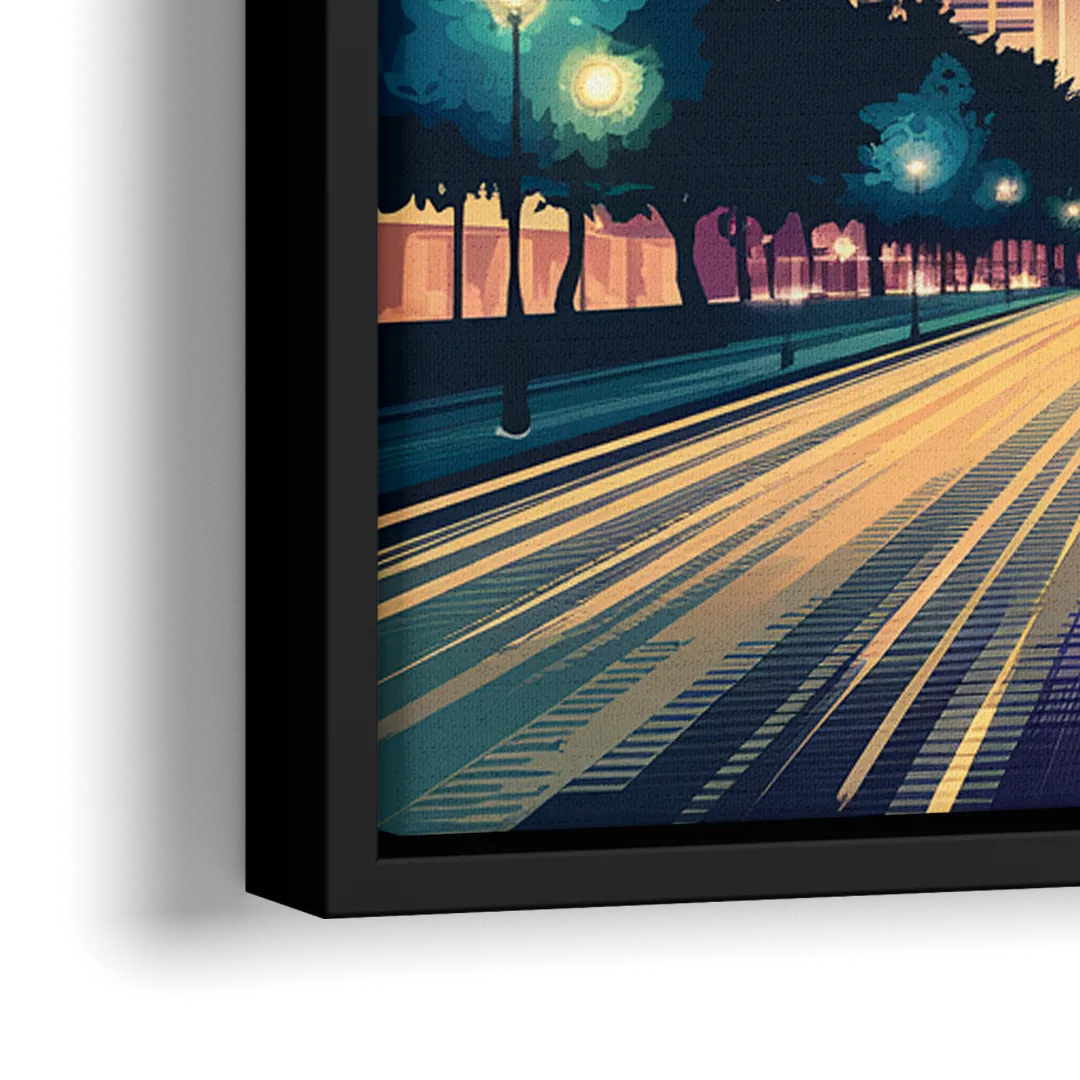Dallas Night Lights - Close-Up Black Frame Canvas