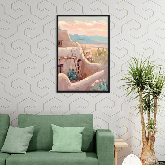Santa Fe Adobe Architecture - Living Room Black Frame Canvas