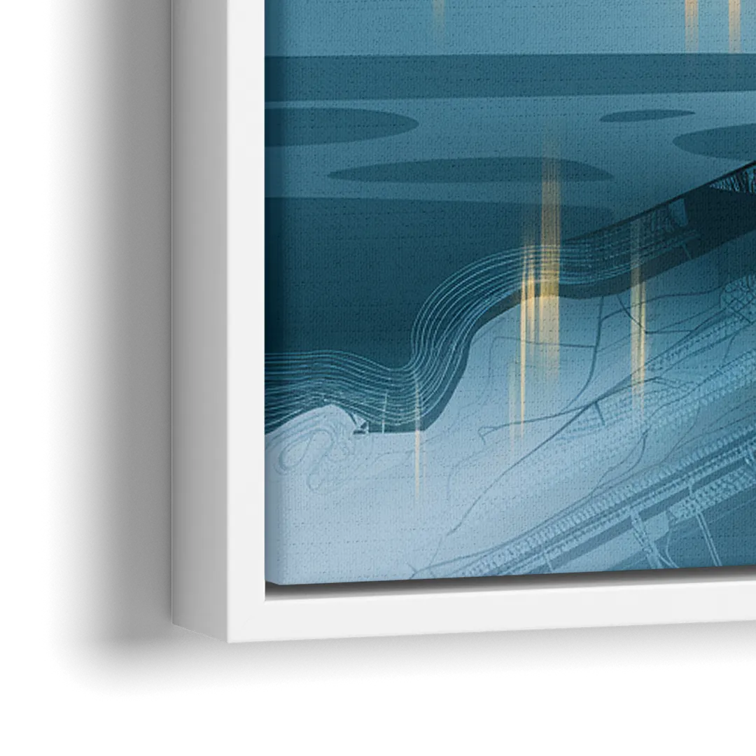 Pittsburgh Skyline and Map - Close-Up White Frame Canvas