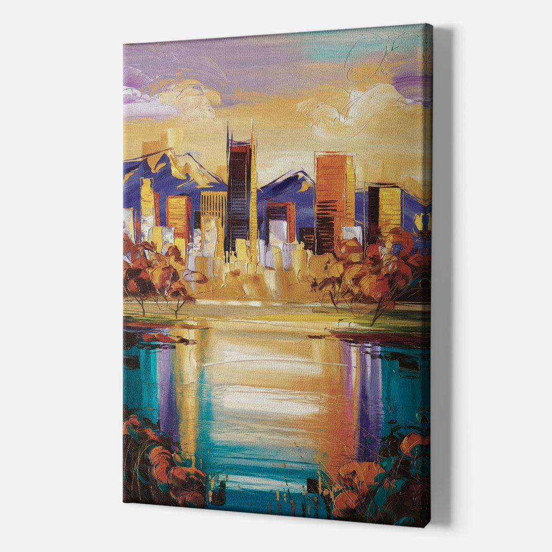 Denver Skyline Reflection - Canvas Wall Art Indoor