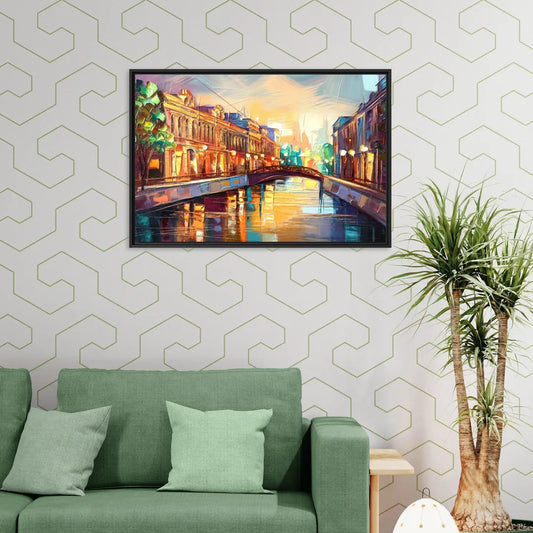 St. Petersburg Vibrant Streets - Living Room Black Frame Canvas