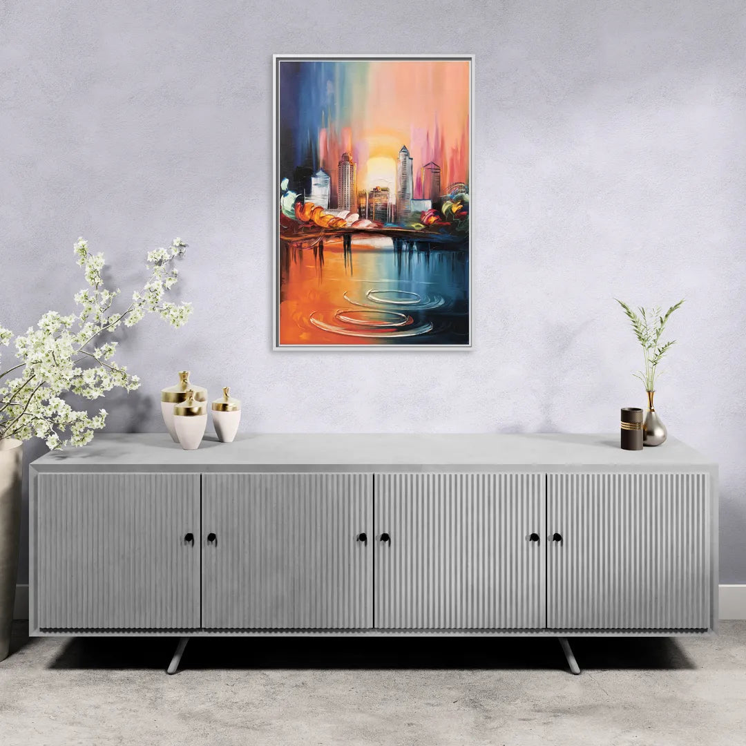 Louisville Skyline at Sunrise - Living Room White Frame Canvas