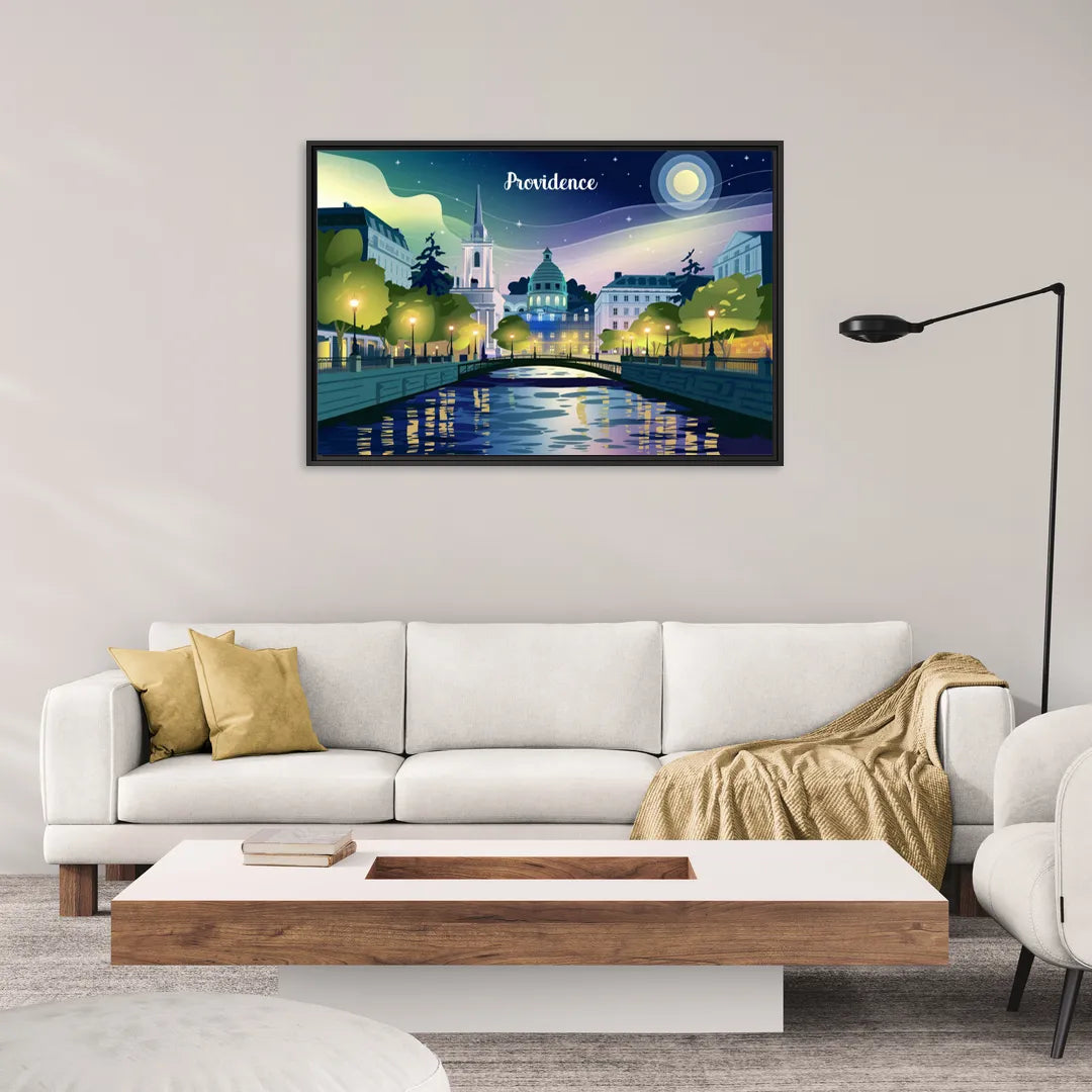 Providence Night Lights - Living Room Black Frame Canvas