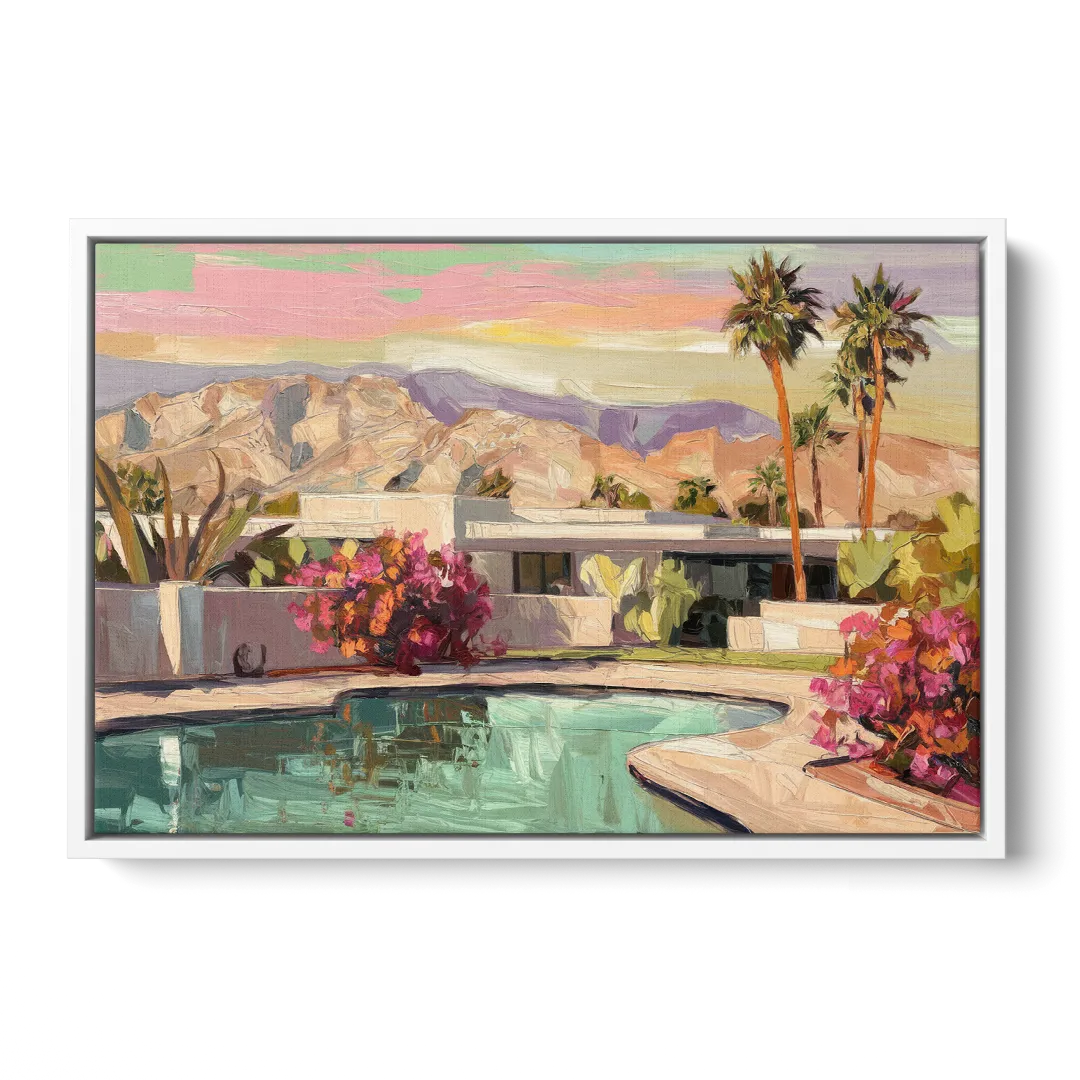 Palm Springs Sunlit Landscape - White Frame Canvas