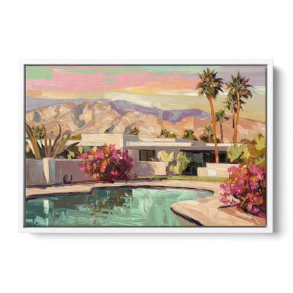 Palm Springs Sunlit Landscape - White Frame Canvas