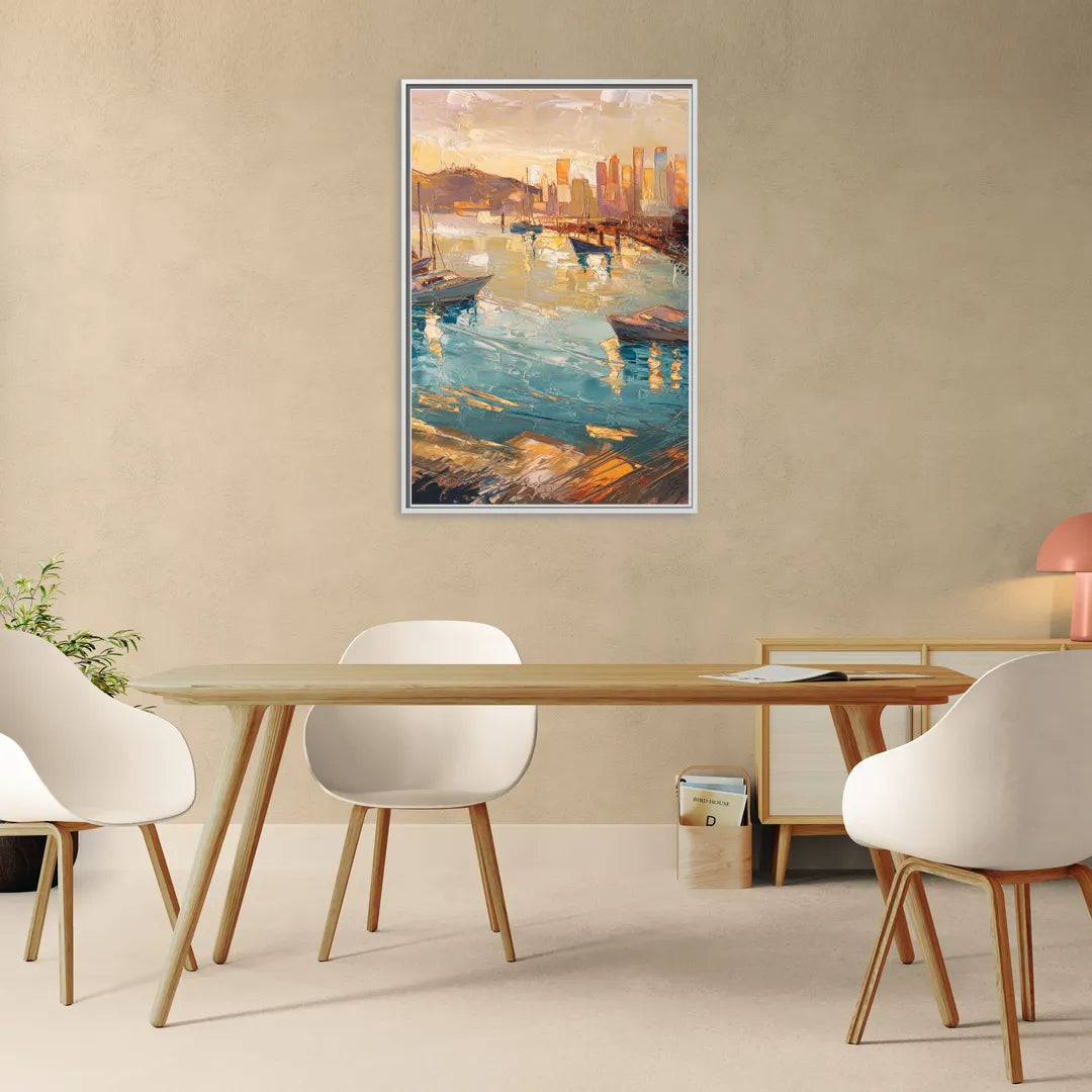 San Diego Harbor View Coastal - Living Room White Frame Canvas