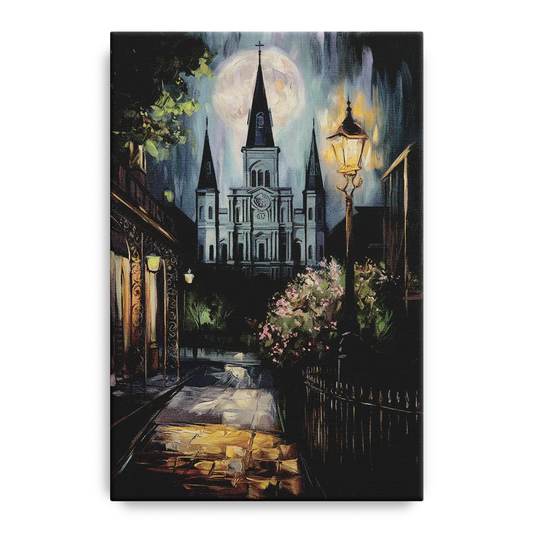 New Orleans Cathedral Silhouette - Canvas Wall Art