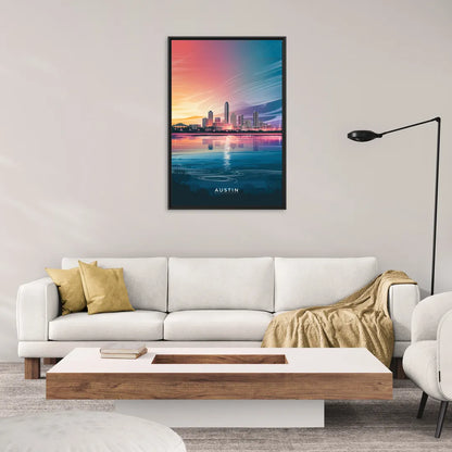 Austin Downtown Vibes Skyline - Living Room Black Frame Canvas