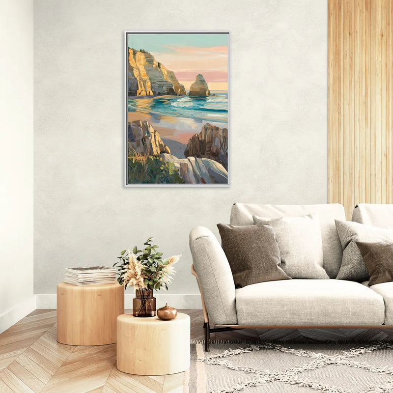 Bandon Ocean Cliffs - Living Room White Frame Canvas
