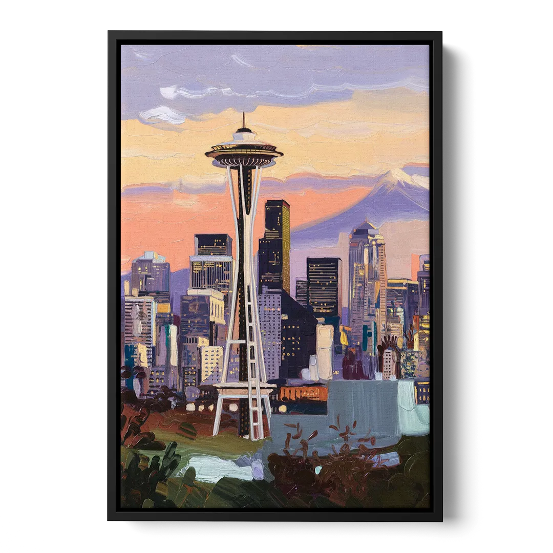 Seattle Skyline from Kerry Park - Black Frame Canvas