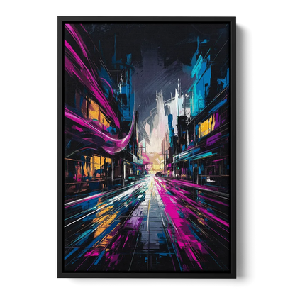 Norfolk Neon District Vibes - Black Frame Canvas