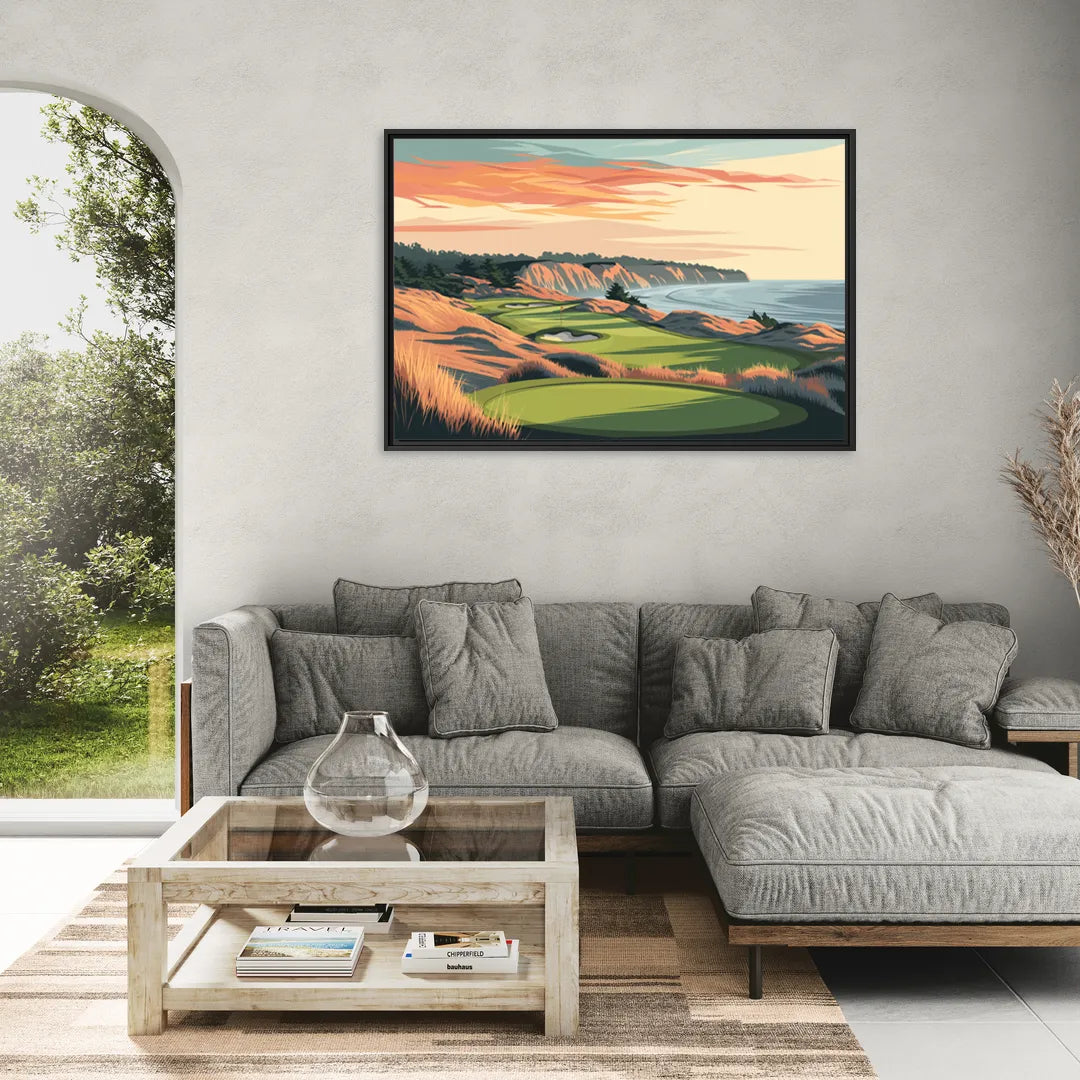 Bandon Golf Course Panorama - Living Room Black Frame Canvas
