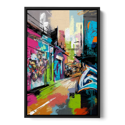 Houston Graffiti Streets - Black Frame Canvas