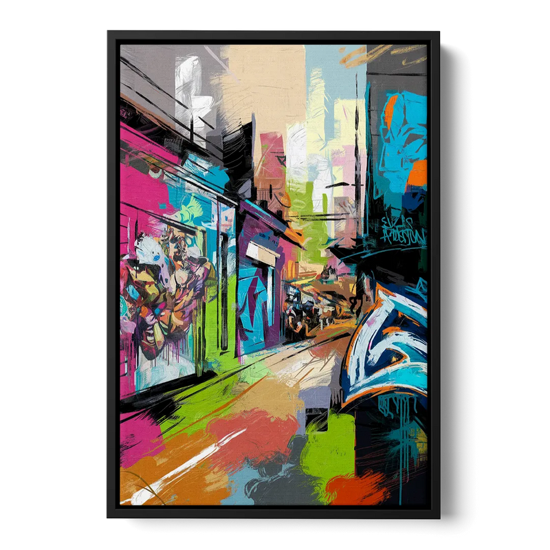 Houston Graffiti Streets - Black Frame Canvas