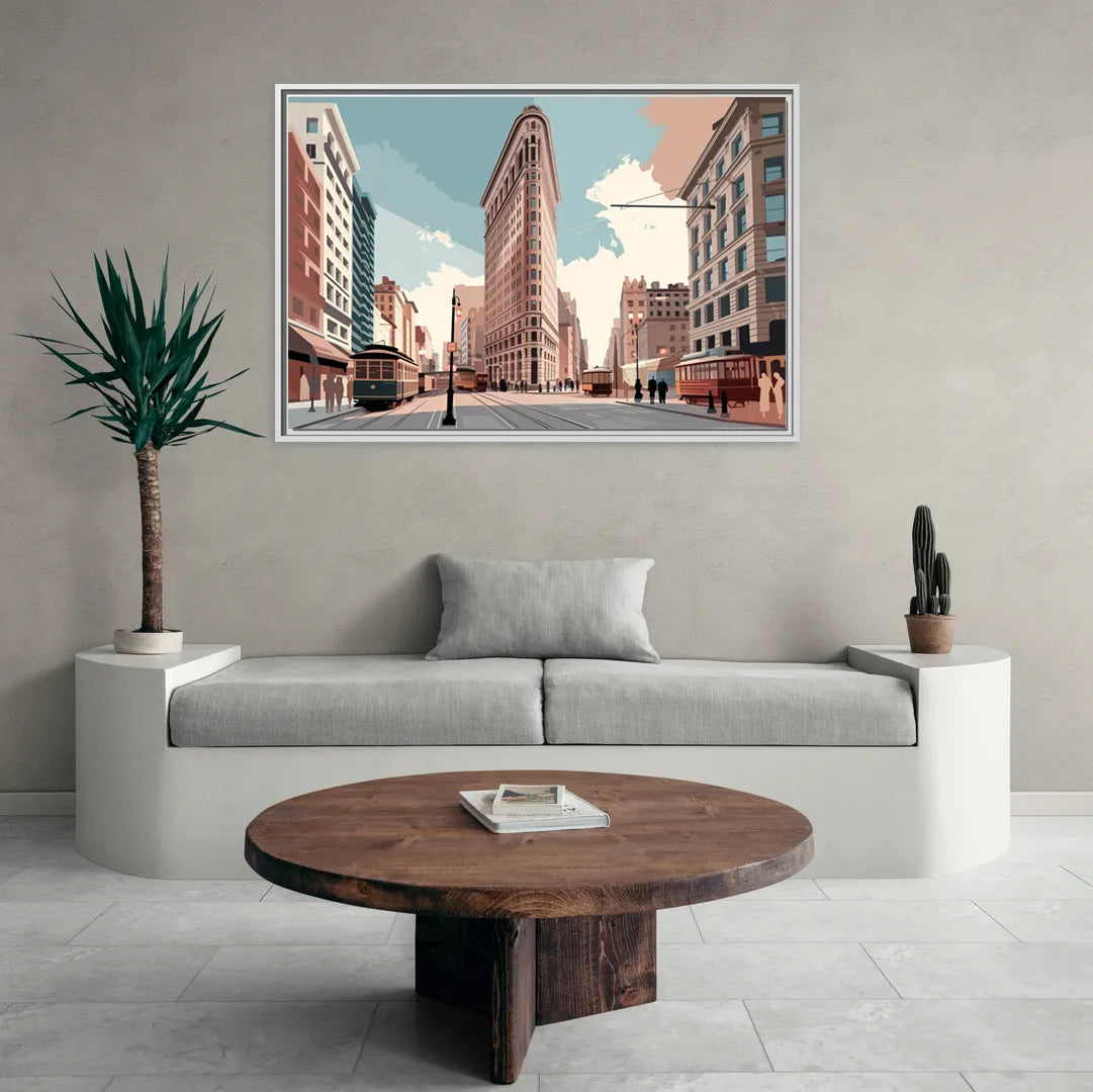 New York City Flatiron Building - Living Room White Frame Canvas