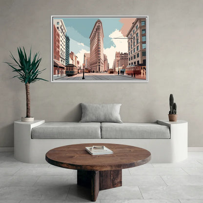 New York City Flatiron Building - Living Room White Frame Canvas