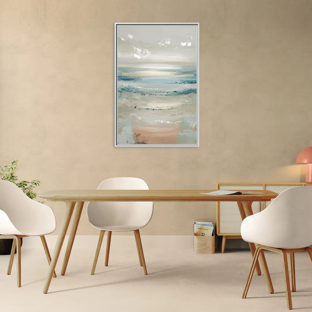 Seaside Blue Horizon - Living Room White Frame Canvas