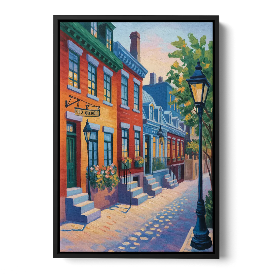 Old Quebec Streets - Black Frame Canvas