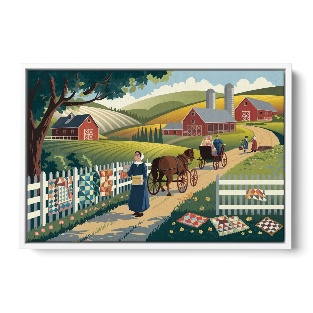 Lancaster Amish Farmlands Experience - White Frame Canvas