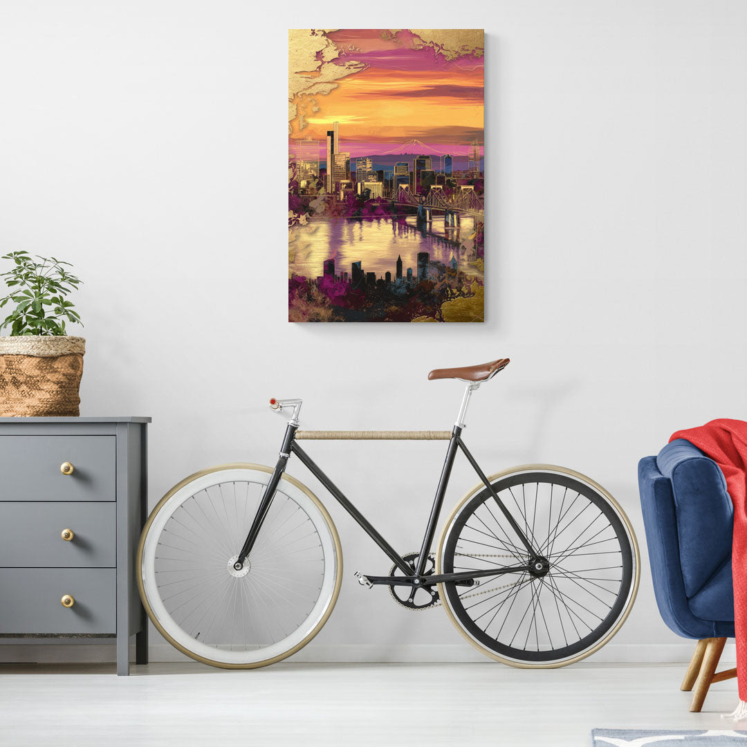 Portland Skyline Sunset - Canvas Wall Art Living Room