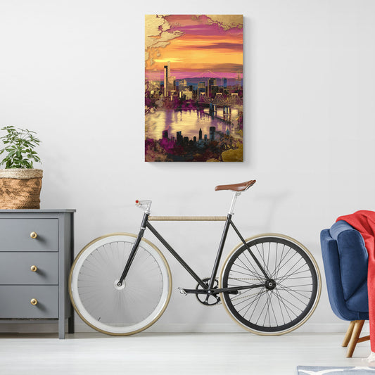 Portland Skyline Sunset - Canvas Wall Art Living Room