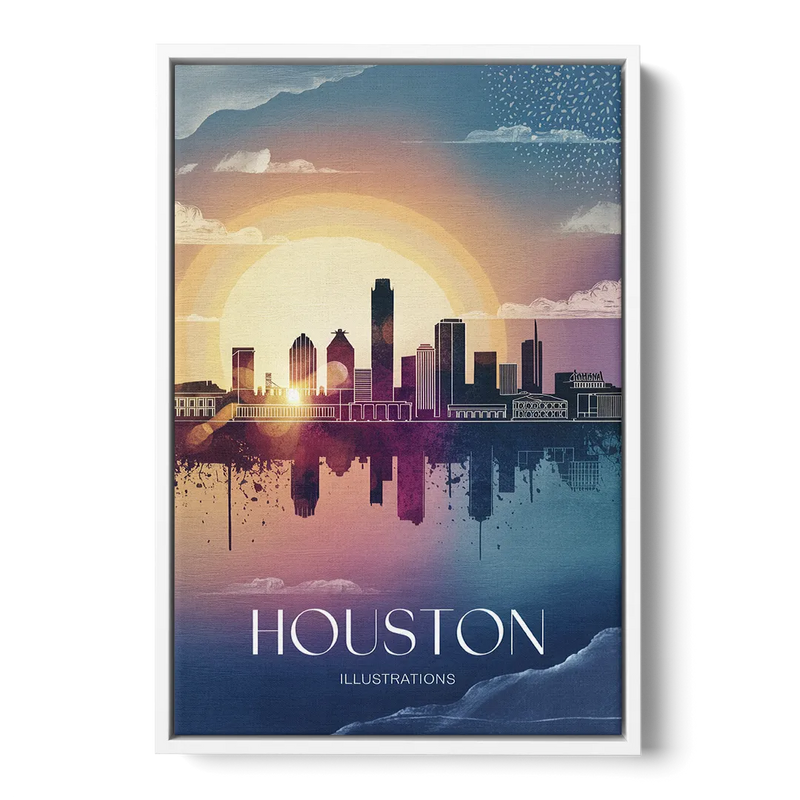 Houston Iconic Landmarks - White Frame Canvas