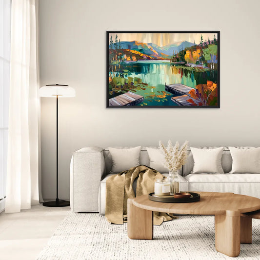 Lake Placid Mirror Lake View - Living Room Black Frame Canvas