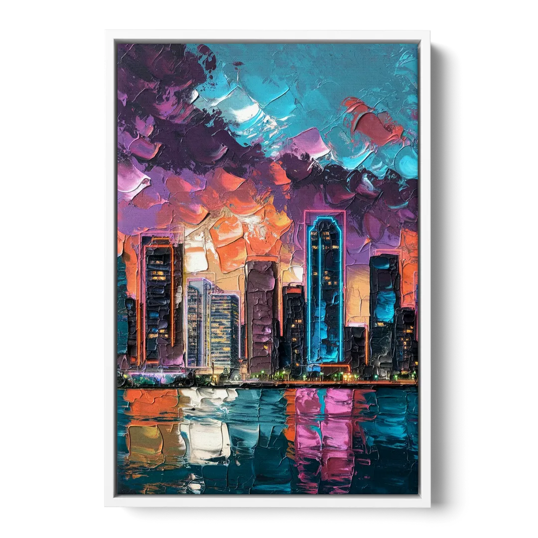 Miami Iconic Skyline - White Frame Canvas
