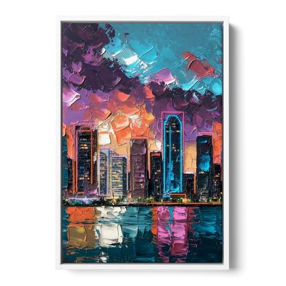 Miami Iconic Skyline - White Frame Canvas