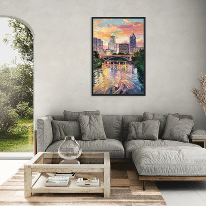 Columbus Scioto River View - Living Room Black Frame Canvas