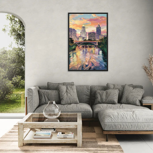 Columbus Scioto River View - Living Room Black Frame Canvas