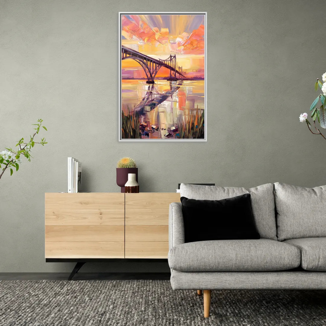 Chesapeake Bridge Panorama - Living Room White Frame Canvas