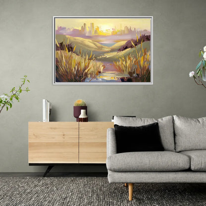 San Jose Scenic Sunset - Living Room White Frame Canvas