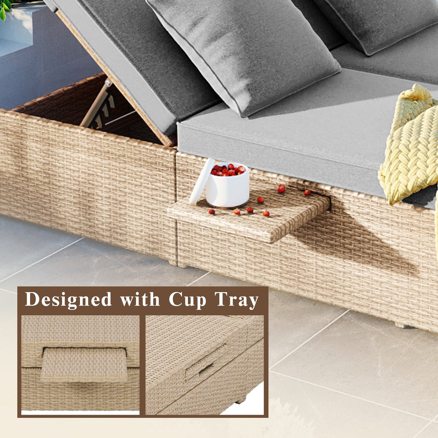 Outdoor Double Daybed – Reclining Wicker Rattan with Patio Cushions