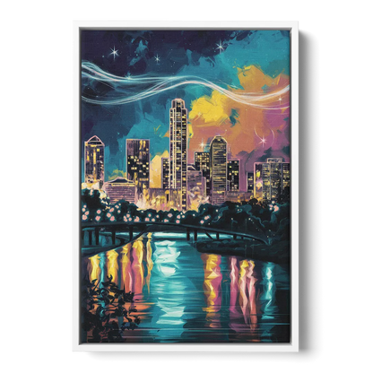 Austin Night Lights - White Frame Canvas