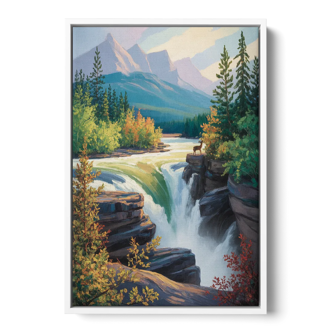 Athabasca Falls Majesty - White Frame Canvas