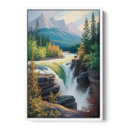 Athabasca Falls Majesty - White Frame Canvas