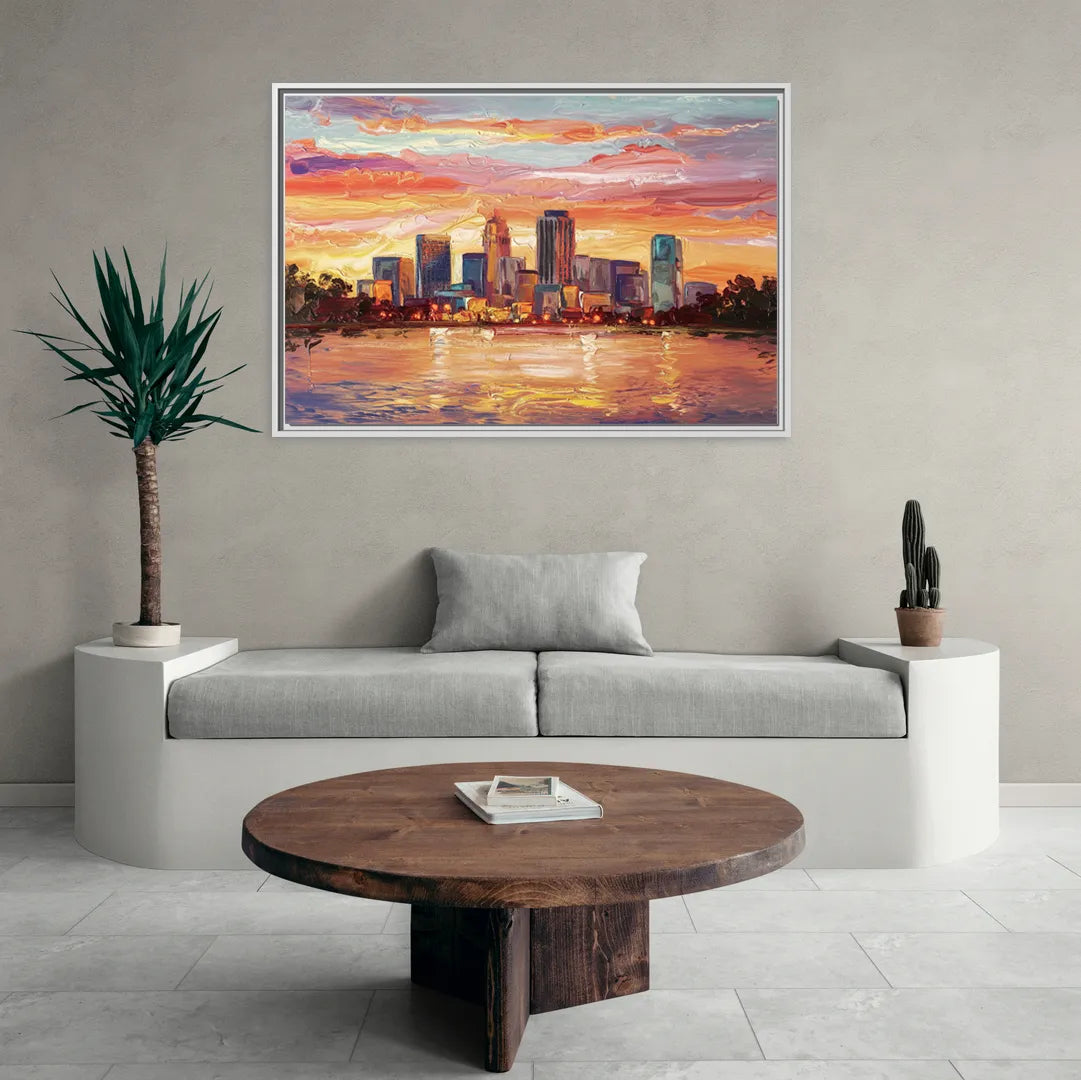 Huntsville Skyline At Sunset - Living Room White Frame Canvas